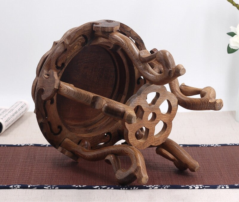 Wenge Wood Bonsai Display Rack Fish Tank Vase Stone Wooden Round Base Stand