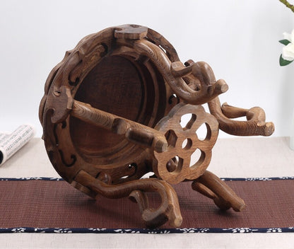 Wenge Wood Bonsai Display Rack Fish Tank Vase Stone Wooden Round Base Stand