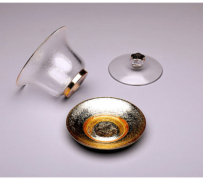 Creative Gaiwan Glass Tureen Sancai Bowl Cup Saucer Lid Teaware Floral Print New