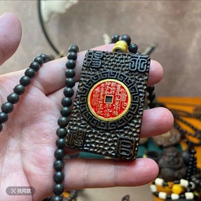 Natural Agarwood 6mm*108 Prayer Beads Lucky Necklace Mountain Ghost Coin Pandent