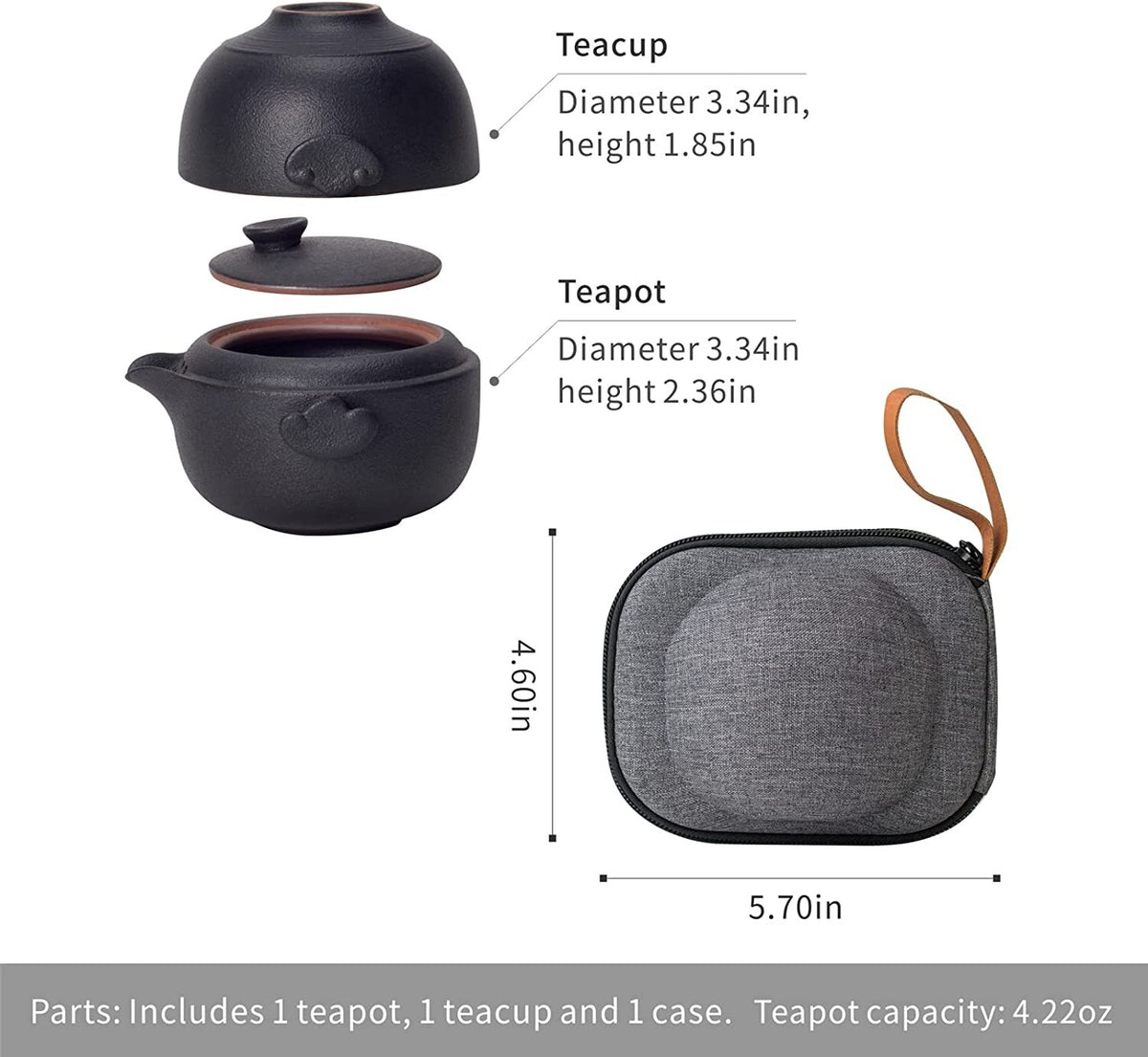 Chinese Kungfu Tea Set with 1 Teapot and 1 cup for One Small Black Ceramic
