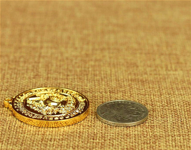 BLESSED GOLD GIFT ANTIEVIL PENDANT : MIRROR OF CUNDI GUAN YIN THOUSAND ARMS