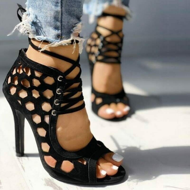 Women Summer High Heels Sandals Peep Toe Hollow-out Stilettos Party Pumps Shoes