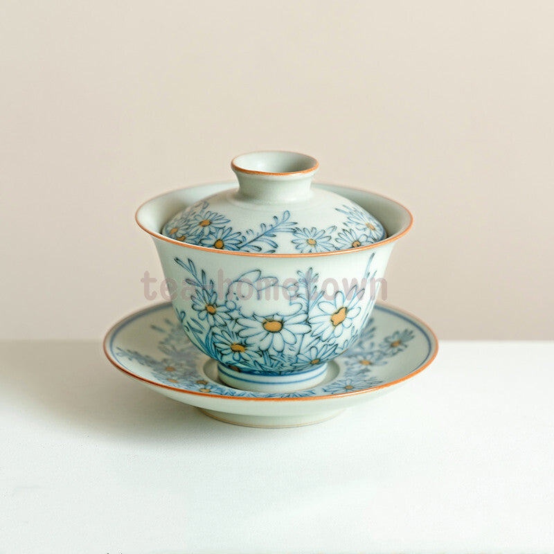 Chinese Hand-painted Flowers Ceramic Gaiwan Handmade Teacup Household Tea Bowl