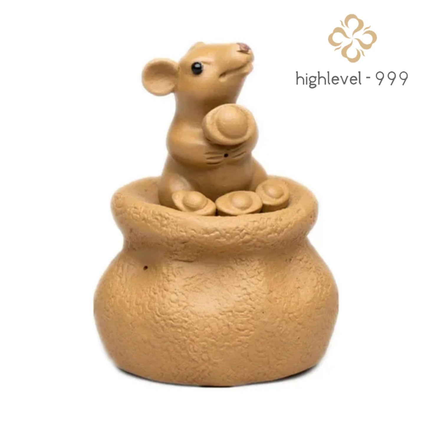 Purple Clay Tea Pet Lucky Mouse Ornaments 6.8cm Animal Statue Desk Decorations