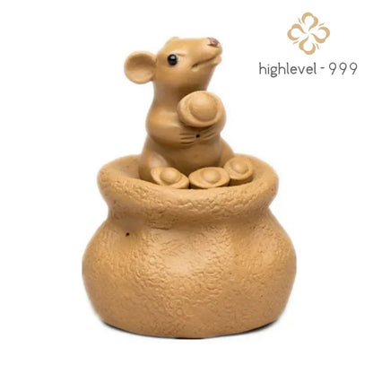 Purple Clay Tea Pet Lucky Mouse Ornaments 6.8cm Animal Statue Desk Decorations