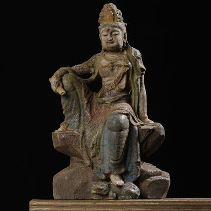 Chinese Antique Old Wood Carving Kwan-yin Statue Painted Sculpture Buddha Statue