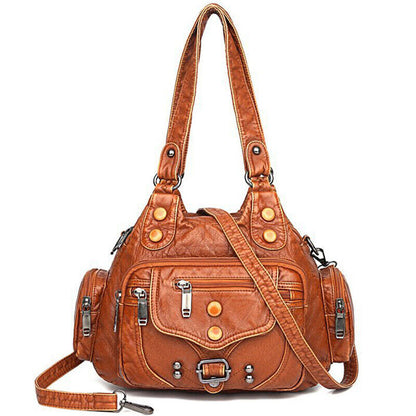 Women's Soft Faux Leather Satchel Handbag Multiple pockets Crossbody ShoulderBag