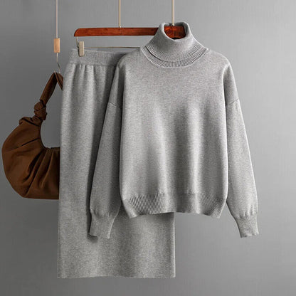 Women Turtleneck Skirt Suit Sweater Long Skirt 2 Piece Set Women Outifits Winter