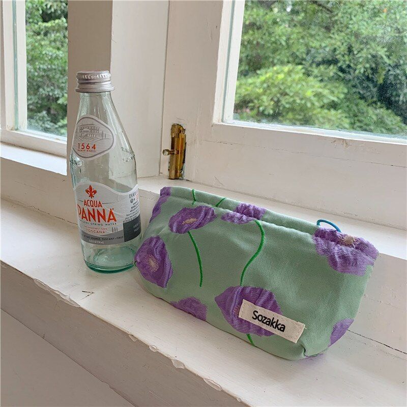 Vintage Flower Print Cosmetic Bag Makeup Case Zipper Pouch Lipsticks Brush Pouch