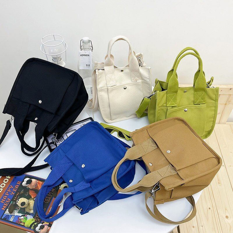 Fashion Handbag Canvas Tote Student Shoulder Bag Messenger Bags Magnetic Buckle