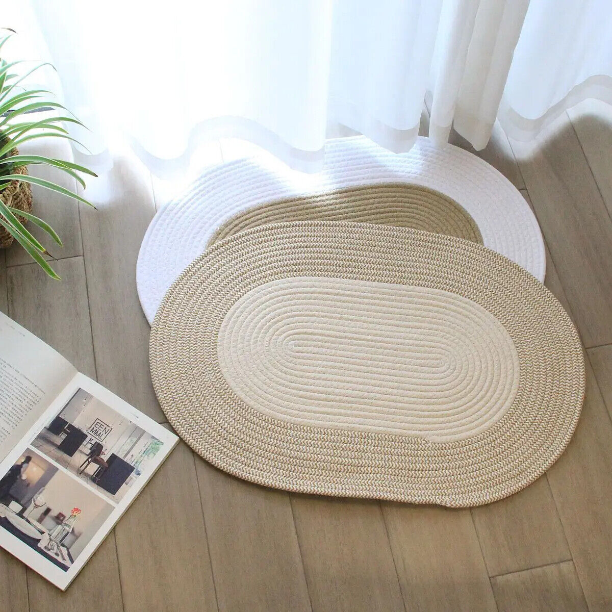 Door Mat Woven Cotton Rope Non Slip Carpet Entrance Bedroom Bedside Rugs 65x45cm