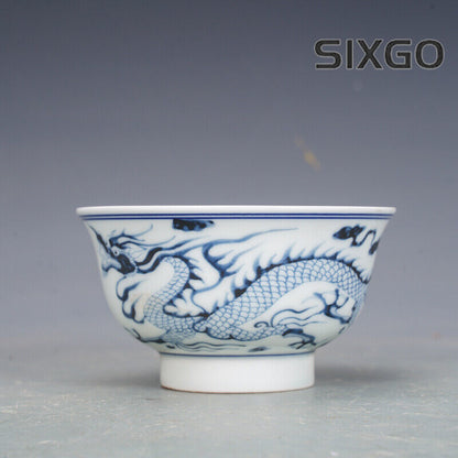 4.3" Collection Chinese Yuan Blue-and-white Porcelain Animal Dragon Bowl