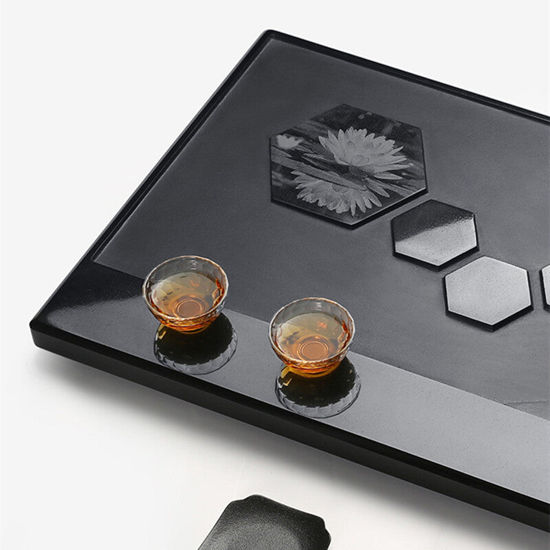 Rectangle Serving Tray Black Stone Tea Tray Weighted Tea Boat Water Draining New