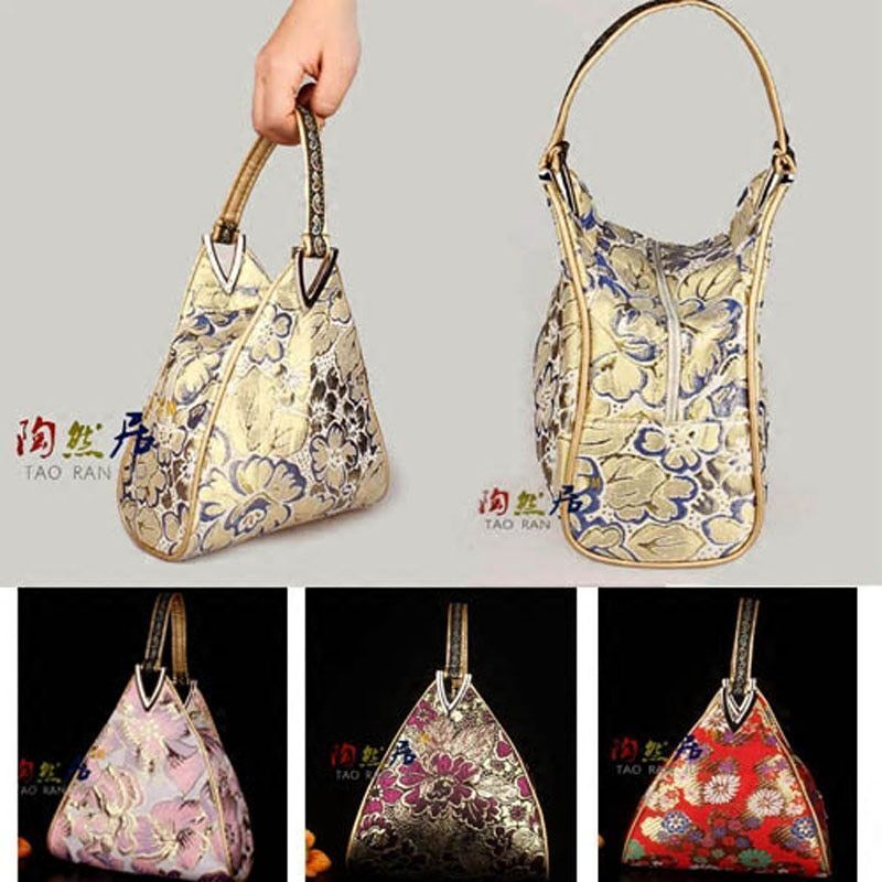 Flowers Embroidery Small Handbag Shopper Purse Triangle Bag Clutch 20*16*6 CM