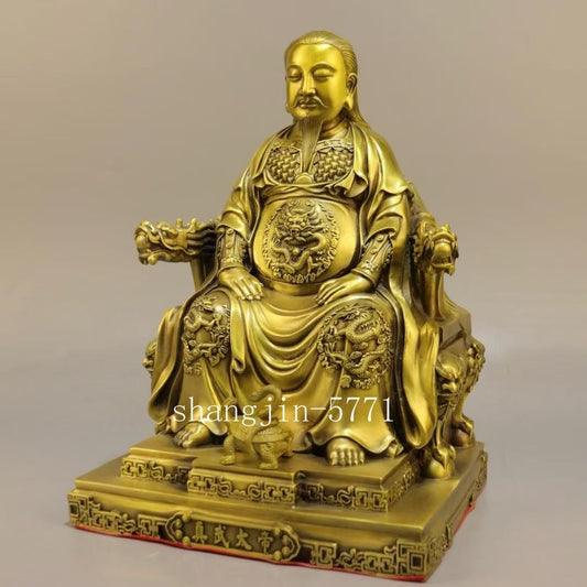 11.4''Old Chinese Pure Bronze Dragon Chair Emperor Zhenwu Statue Sculpture