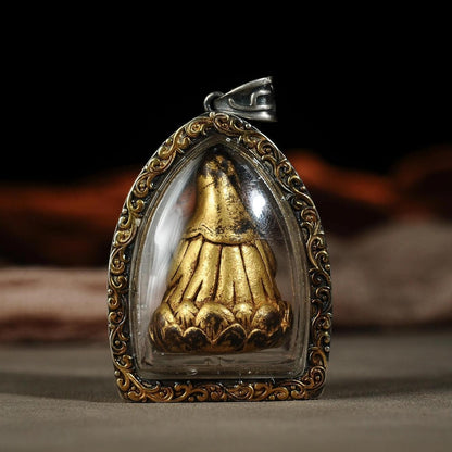 Tibetan Gau Box Pendant Lotus Carving Handcrafted Necklace Accessory
