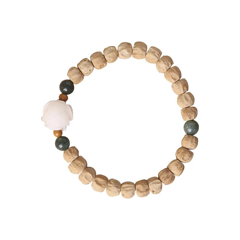 Natural Bodhi Lotus Jade Bracelet Good Luck Hand Strings Buddhist Prayer Beads