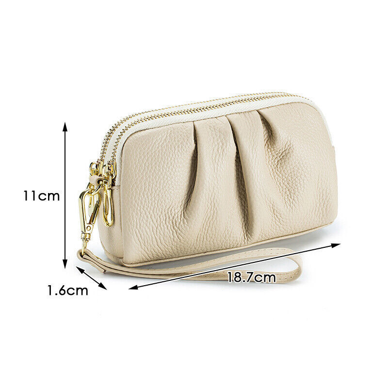Women Hand Collar Leather Bag Zipper Large Capacity Cowhide Phone Clutch Wallet