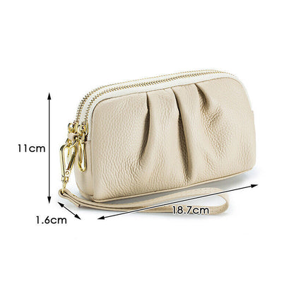 Women Hand Collar Leather Bag Zipper Large Capacity Cowhide Phone Clutch Wallet