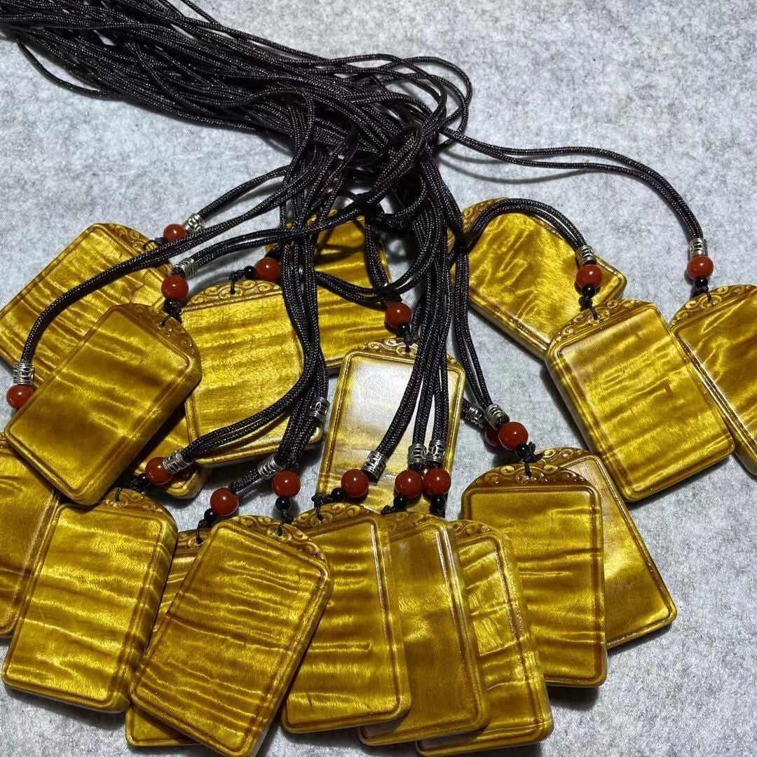 Golden Nanmu Safe Pendant Water Wave Dragon Gall Grain Ebony Carved Car Charm