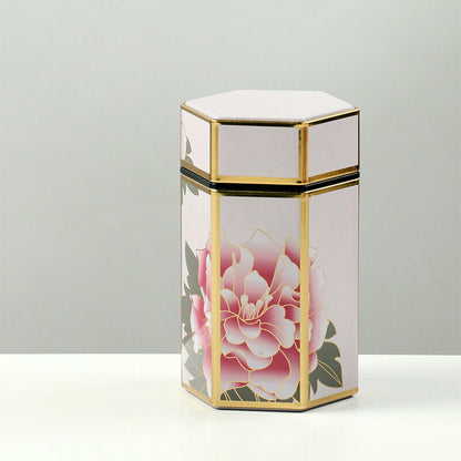 Chinese Vintage Floral Tea Tin Canister Jar Tinplate Tea Sealed Portable Tea Box