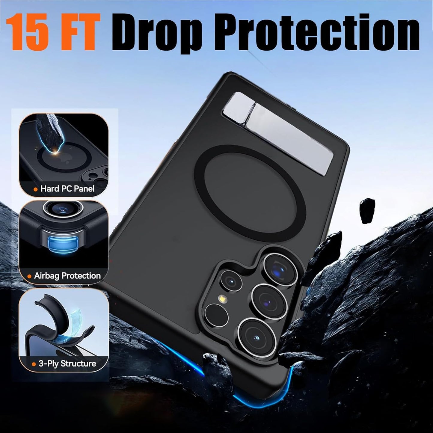 Magnetic Case for Samsung Galaxy S25 Ultra with 2 Privacy Screen Protector＆Foldi