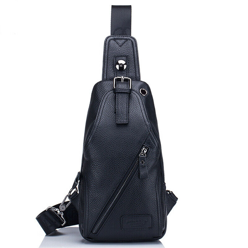 Men's Sling Backpack Genuine Leather Crossbody Bag Sling Shoulder Bag for Hiking