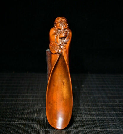 Chinese Old BoxWood Hand Carved Exquisite Boxwood Tea Shovel Statue Art Decor