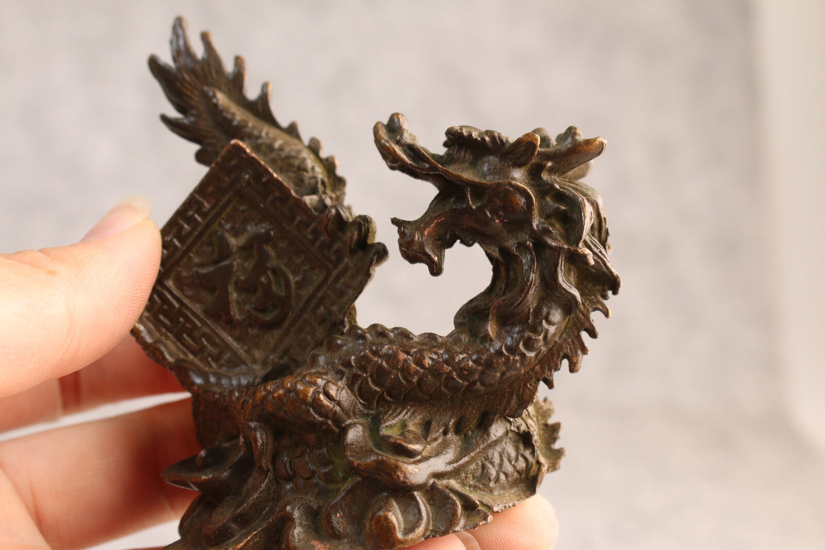 Rare Chinese Bronze Collection Dragon Statue Figure Tea Pet Table Decoration