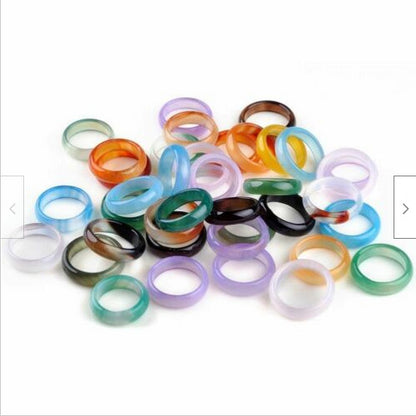 10pcs Wholesale Lots Colorful Mix Natural Agate Band Gemstone Jade Rings Jewelry