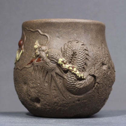 7.5CM Dragon Cup Handmade Embossed 3D Tea Cup Tea Set Ceramic Single Cup Tea Cup