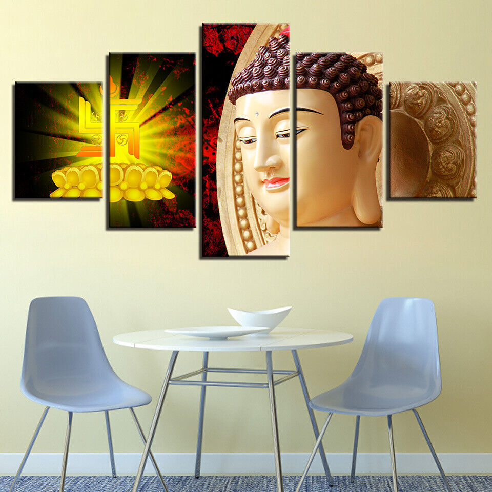 Buddha Face Portrait Buddhism Canvas Prints Painting Wall Art Home Decor 5PCS
