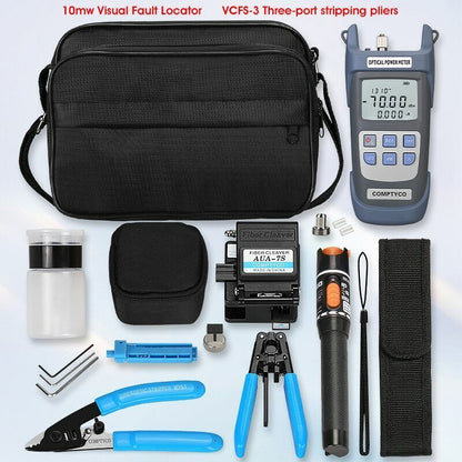 19pcs/set FTTH Fiber Tool Kit Fiber Cleaver Optic Power Meter Fiber Optic Kit