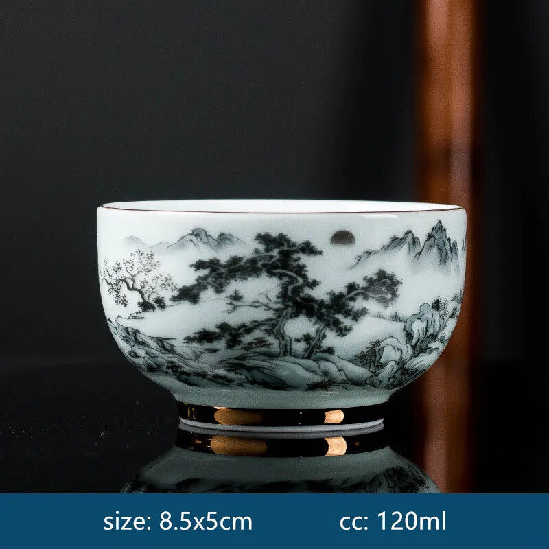 Ceramic Tea Cup Blue White Porcelain Portable Single Cup Home Handmade Teacup
