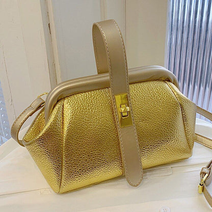 Synthetic Leather Small Shoulder Clip Bag Silver Shell Gold Pink Blue 20*15*10CM