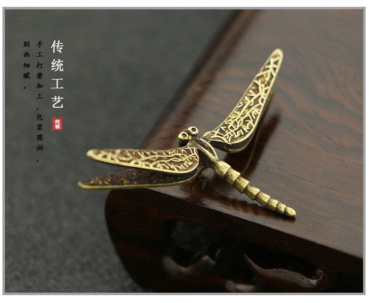 Rare chinese bronze handmade dragonfly statue figure Tea Pet collectable Gift