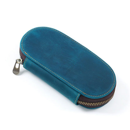 Pencil Case Zipper Leather Bag 3 Pens Capacity Student Stationery Storage Holder