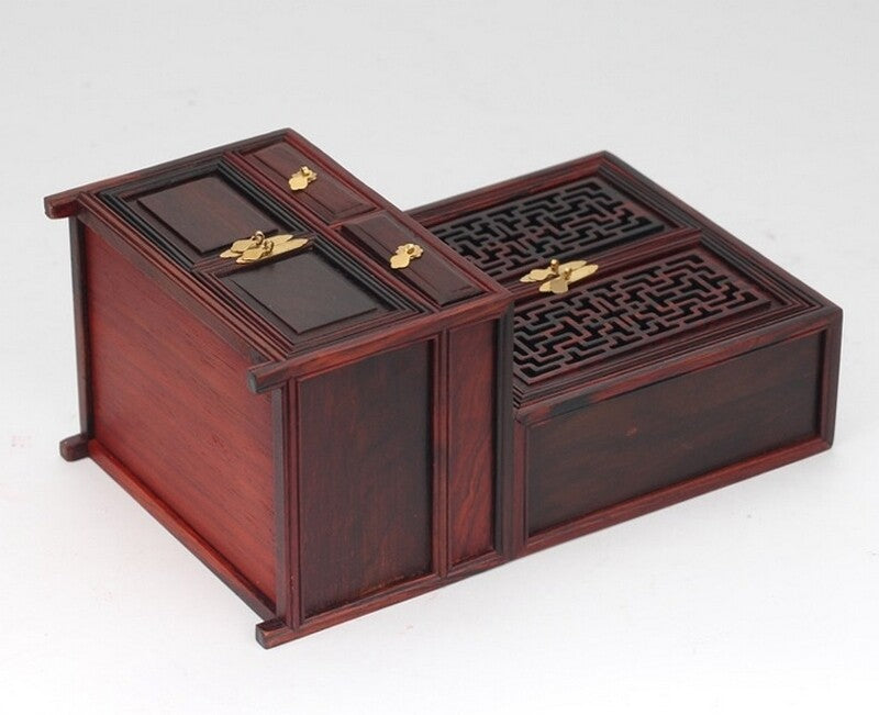 Old Rosewood Carved Miniature Cabinet Buddha Altar Butsudan Shrine Praying Decor
