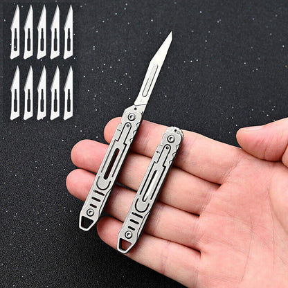 Folding Utility Knife Scalpel Blade Paper Cutter Pocket Outdoor EDC Keychain