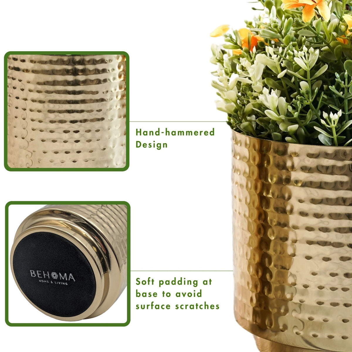 1/2 Gallon and 2/5 Gallon Hammered Gold Color Metal Pots for Indoor / Tabletop