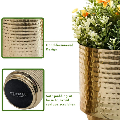1/2 Gallon and 2/5 Gallon Hammered Gold Color Metal Pots for Indoor / Tabletop
