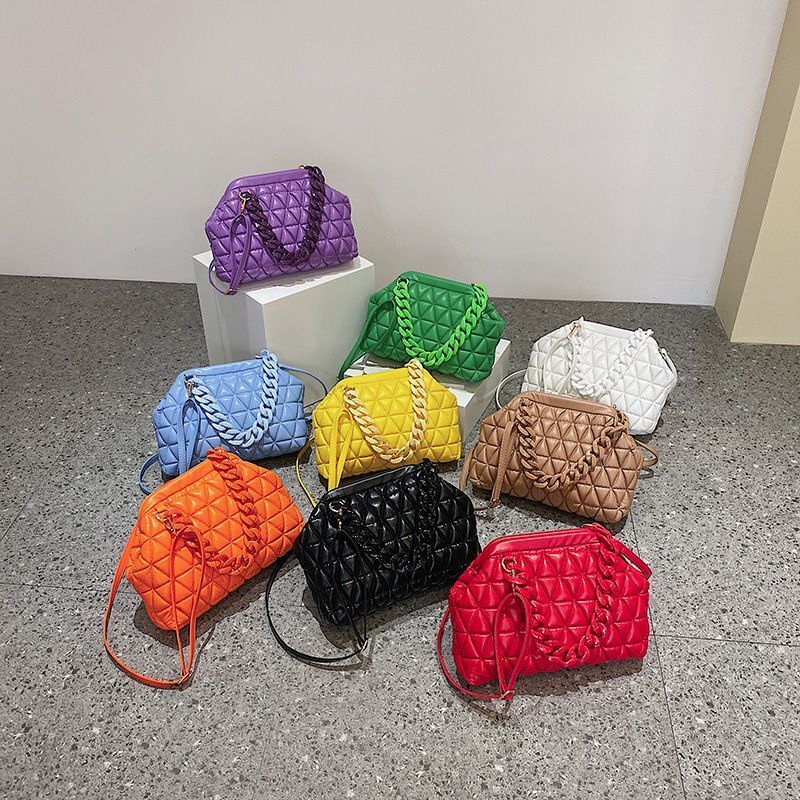 Summer Crossbody Bag Thick Chain Quilted Shoulder Bag Plaid Cloud Totes Clutch