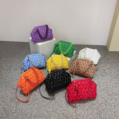 Summer Crossbody Bag Thick Chain Quilted Shoulder Bag Plaid Cloud Totes Clutch