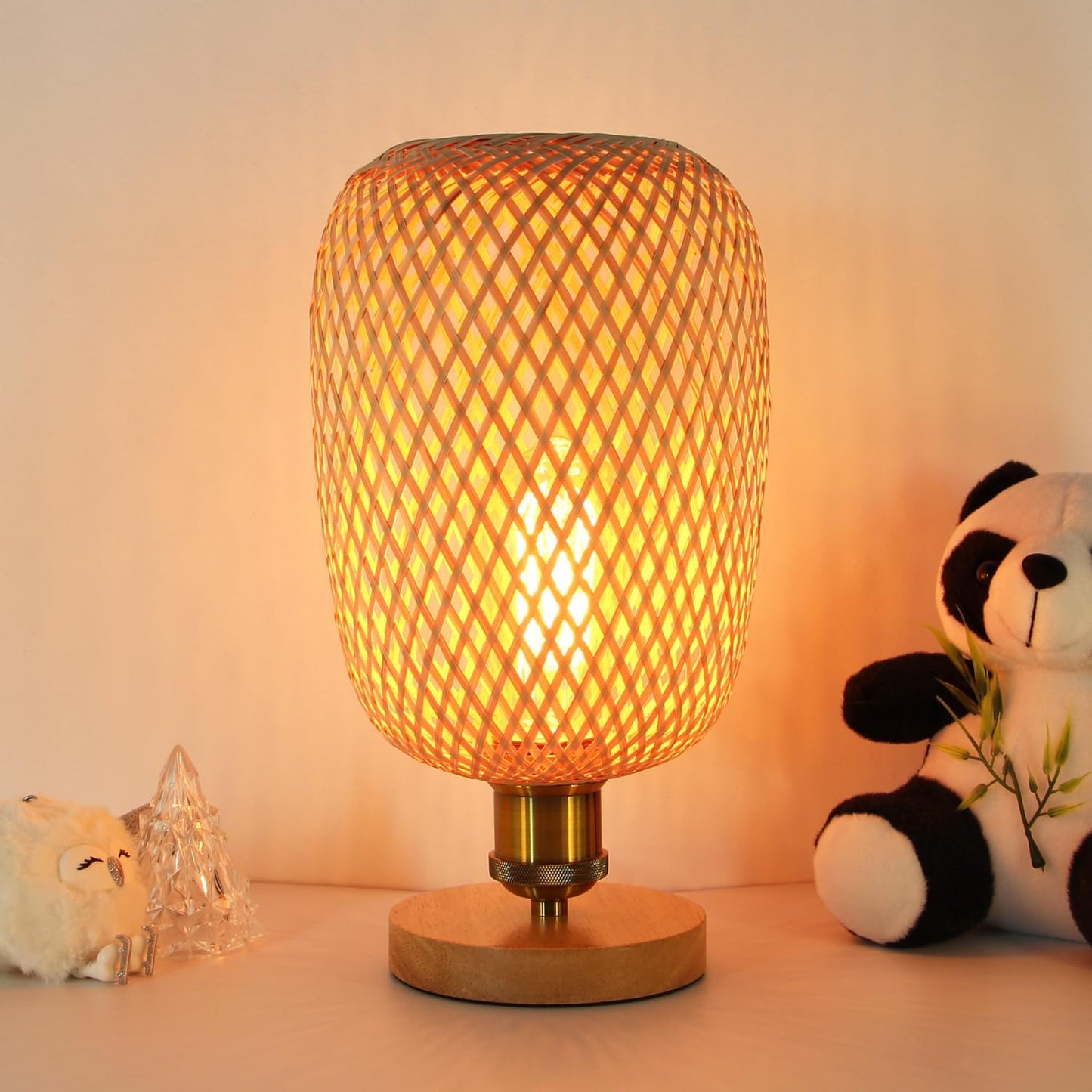 Handmade Rattan Woven Bedside Table Lamp Dimmable Boho Desk Home Decoration Gift