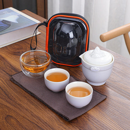 Portable Tea Set With Bag Porcelain Tea Pot Matching Tea Cup Glass Cup Tea Towel