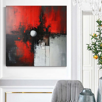 Red and Black Abstract Wall Art Handmade Oil Painting On Canvas Room 31in
