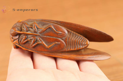 chinese boxwood handmade cicada statue figure decoration hand piece