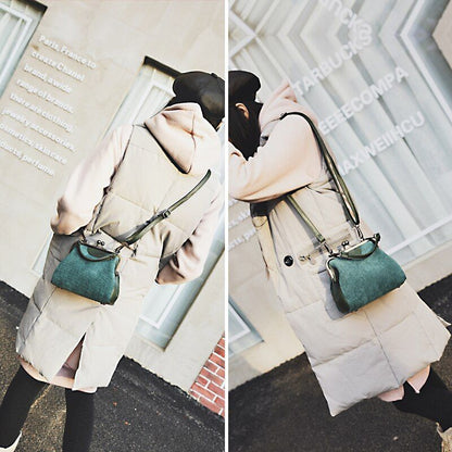 Canvas Clip Synthetic Leather Bag Shoulder Purse Shell Crossbody Bags 19*9*17CM