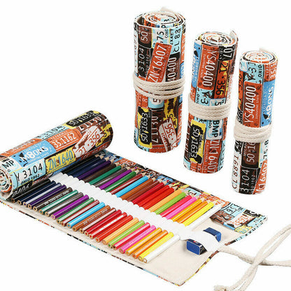 School Pencil Case Cute Canvas Roll Stationery Pouch Supplies Boys Girls Pen Bag